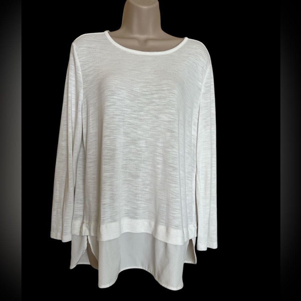 J. Crew Women's Large Knit Top Ivory Long Sleeve Silky Layered Hem Blouse